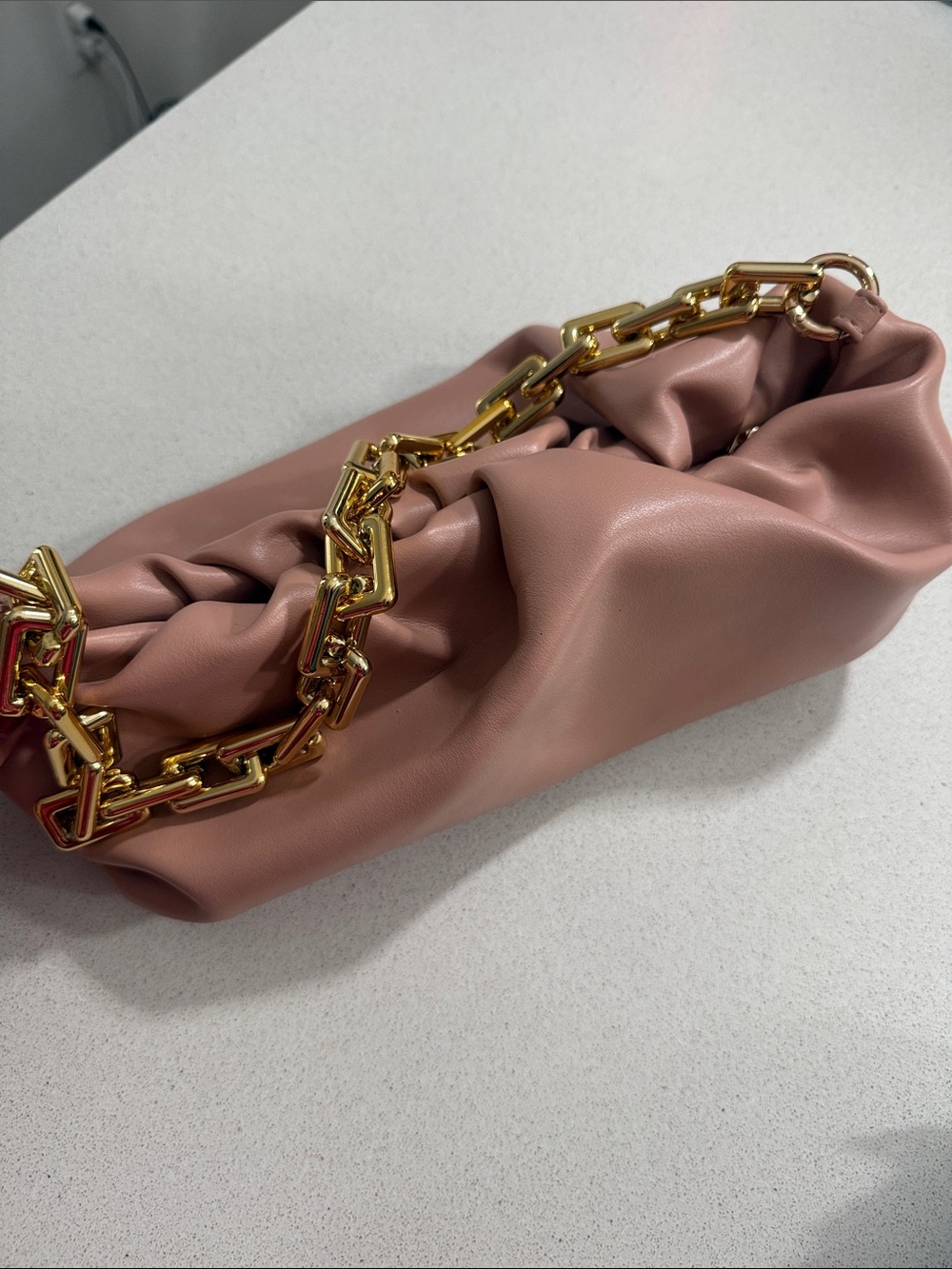 Soft Ruched Pink Chain-Handle Women’s Clutch